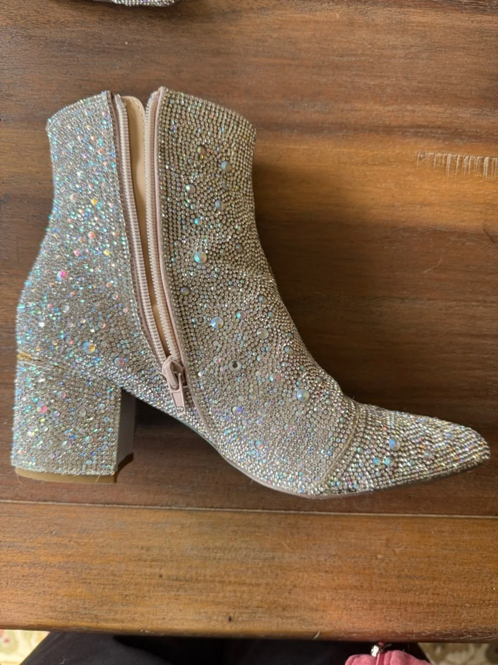 Betsey Johnson Iridescent Crystal Embellished Ankle Boots